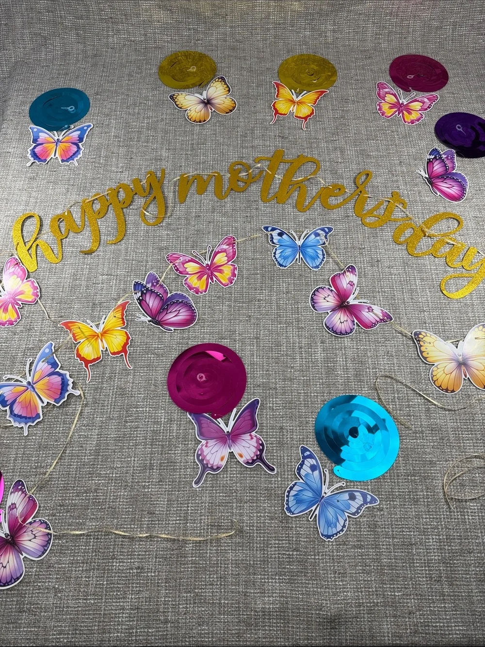 Happy Mother's Day Butterfly Garland - Gold Lettering & Multicolor Butterflies